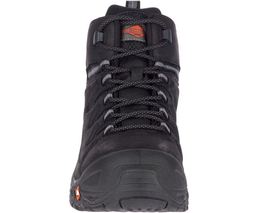 Merrell Work Boots Black - Strongfield Leather 6\" Waterproof Comp Toe Wide Width - Mens 53LIBYUCF